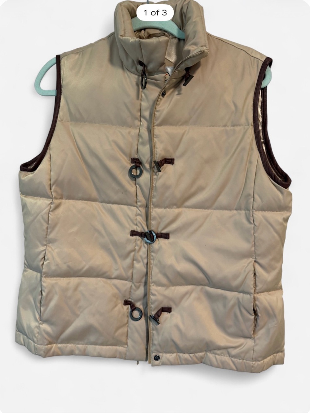 Vintage Women's Puffer Vest - Beige Quilted Sleeveless Coat